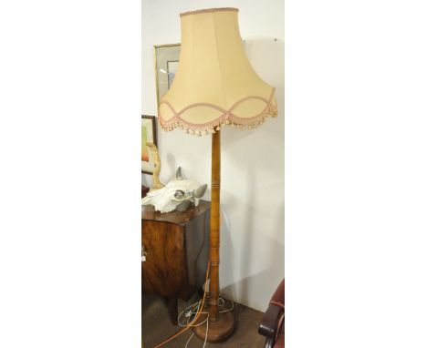 FURNITURE/ HOME - A vintage standard lamp with turned shaft & stunning patina. Measures 175cm tall.