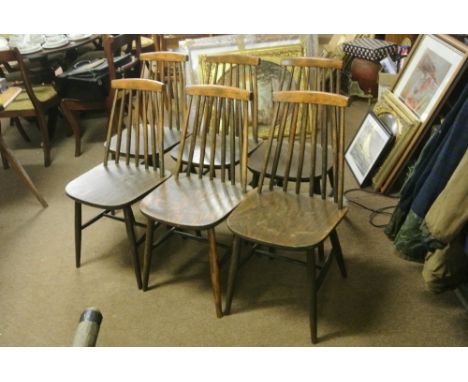 FURNITURE/ HOME - A set of 6 mid century/ vintage stick back chairs, possibly Ercol or G Plan.