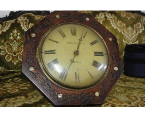 COLLECTABLES - An antique octagonal postmans clock with inlaid mother of pearl & brass hands. Dial reads 'Shortsinger & Co - 