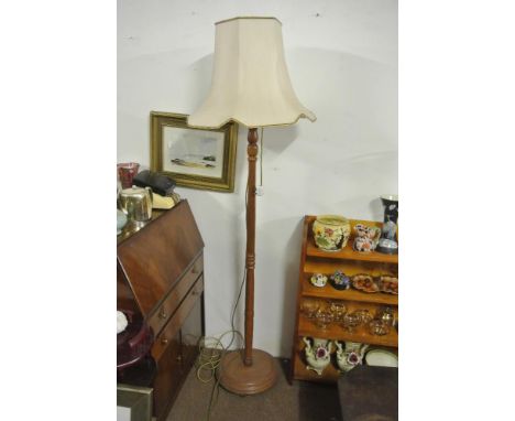 FURNITURE/ HOME - An antique large standard lamp, with large white shade, measuring 185cm tall.	