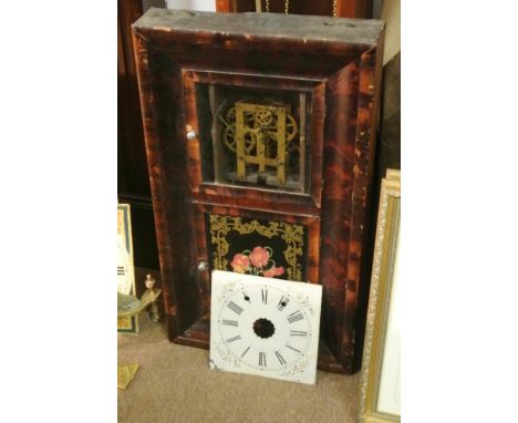 COLLECTABLES - An antique American 'Fish Box' clock with painted dial, in need of restoration.