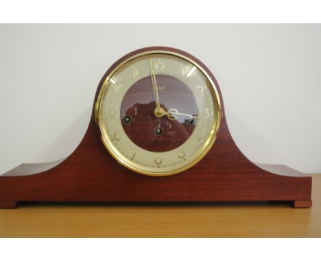 HOME/ CLOCK - A Mahogany cased Hermle westminster striking mantle clock, in Napoleon hat shaped case.	