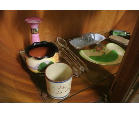 CERAMICS - A collection of various vintage/ antique ceramic items to include a candlestick, glass salad servers & various oth