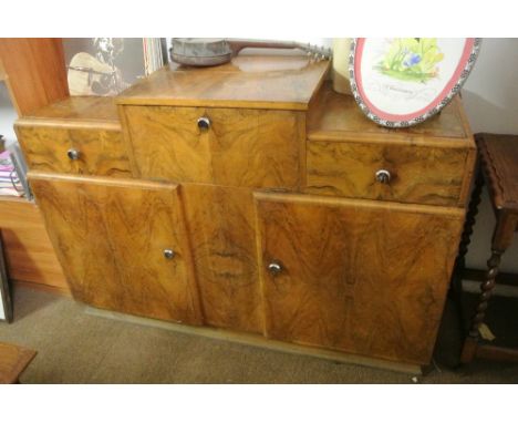 FURNITURE/ HOME - A stunning Art Deco walnut effect cocktail cabinet in need of some light restoration.