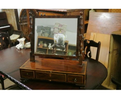 FURNITURE/ HOME - An antique inlaid dressing table mirror with 3 drawers, in need of some light restoration. Measures 56x25x5