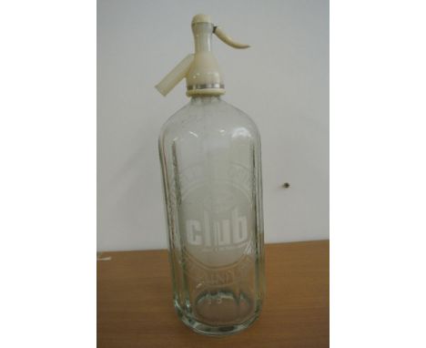 COLLECTABLES - A large vintage glass soda syphon with etched logo reading ' Cantrell & Cochrane - CLUB - Gt Britain Limited.	