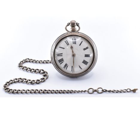 A 19th Century Victorian silver cased pocket watch by Caleb Reeves. The watch having a round white enamelled face with roman 