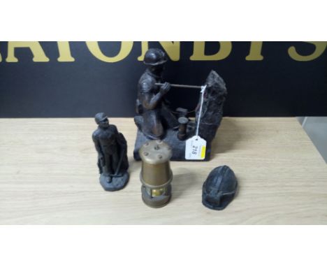 3 COAL FIGURES & SMALL MINERS LAMP