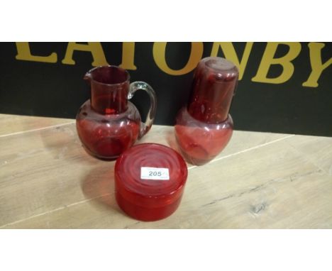 3 PIECES ' RUBY RED ' GLASS