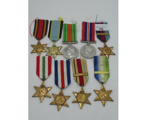Collection of nine WWII medals including 39 - 45 Star with Battle of Britain clasp (possible copy), Italy Star, France and Ge