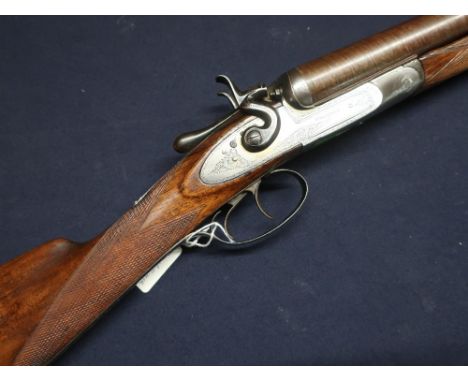 Mortimer 12 bore side by side hammer gun with 30 inch Damascus barrels and 14 3/4 inch straight through extended stock serial