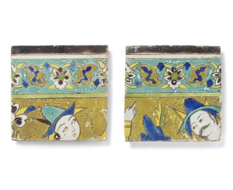 Two Safavid cuerda seca pottery tiles Persia, 17th Centuryeach of square form, decorated in cobalt-blue, turquoise, green, ye