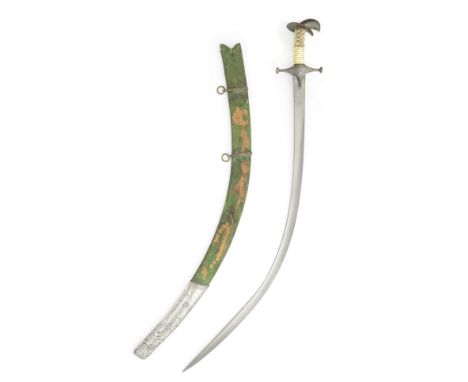 A gem-set walrus ivory-hilted steel sword (shamshir) Persia and India, 17th/ 18th Centurythe single-edged watered-steel blade