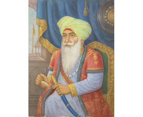 Punjab School, second half of the 20th Century Hari Singh Nalwa seated at a fortress windowoil on board 61 x 45.5 cm.Footnote
