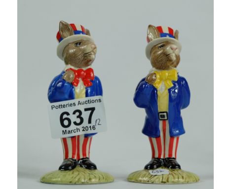 Royal Doulton prototype colourway Bunnykins figures Uncle Sam with different colour bow tie and Uncle Sam DB50 (2)