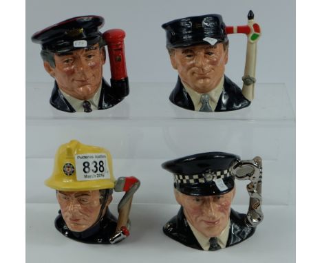 Royal Doulton "Journey Through Britain" character jugs Fireman D6839, Policeman D6852, Postman D6801 and Engine Driver D6823 