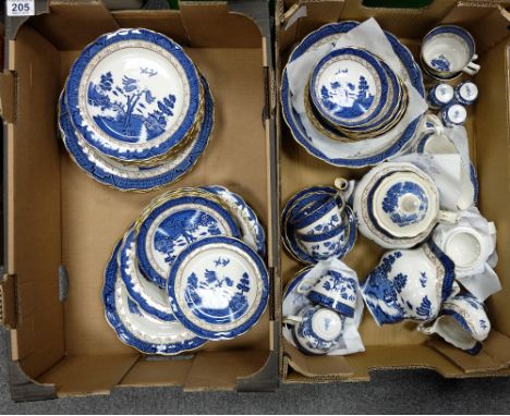 A good collection of Royal Doulton Real old Willow dinnerware to include plates, bowls, coffee cans, cups, saucers, teapots e