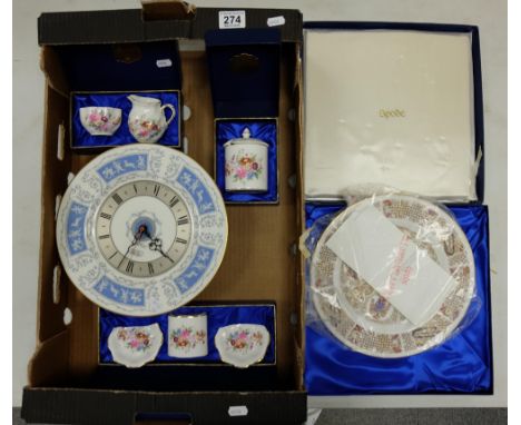 A good collection of Coalport Junetime items plus boxed Spode Iona plate and Coalport reverly plate clock (5)