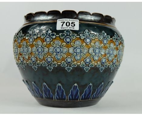 Royal Doulton Lambeth large silicon ware planter decorated with flowers (marked E5 to base) (slight chip to edge) height 18cm