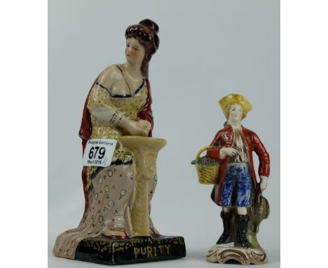 A Reproduction Staffordshire Figure Purity and a Small Unmarked Goebel Figure (2) 