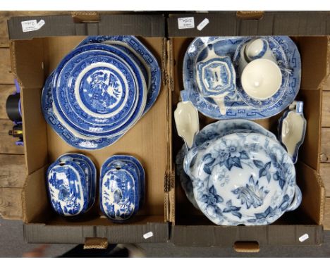 A good collection of Blue and White pottery from Copeland Spode, Johnson Bros, Swinnertons to include large meat plate, dinne