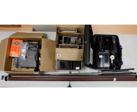 A mixed collection of items to include Zeiss slide projector, Eumig cini projector, Panasonic video recorder and cini white s