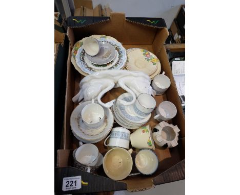 A collection of pottery to include Royal Doulton Endless Love figure (damaged) , Counterpoint part coffee set, Mindon cups sa