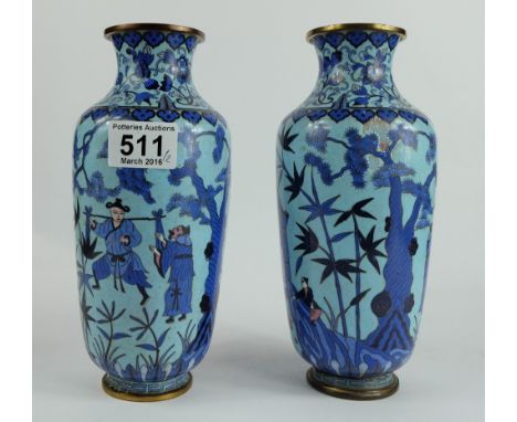 Mid Century cloisonne enamel vases decorated in oriental style 