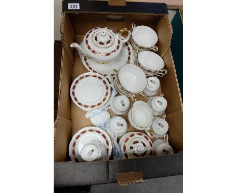 A collection of Paragon Elegance teaware to include teapot, cups, saucers, soup bowls, etc (31)