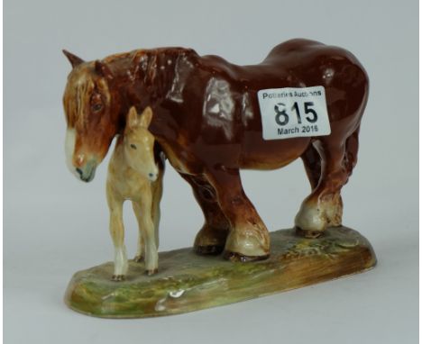 Royal Doulton shire horse and foal on ceramic base HN2533