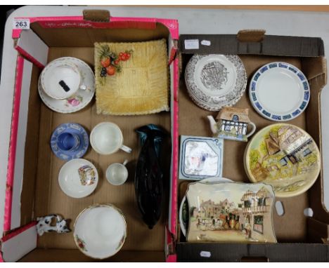 A collection of mixed pottery items to include large Poole dolphin, Wedgwood and Old Country Rose items etc (2 trays)