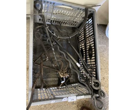 Collection of hand made iron fireside tools