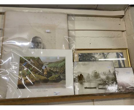 Mixed Lot: Reproduction black and white photographs, a mesotint print The Right Honourable James Fifth Earl of Courton and fu