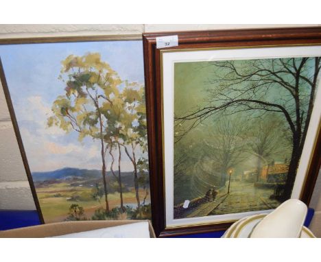 Lyford study of a rural scene, oil on board together with a further coloured print (2)