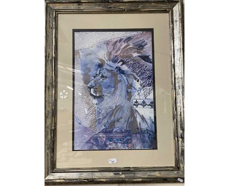 Modern abstract coloured print, lions head