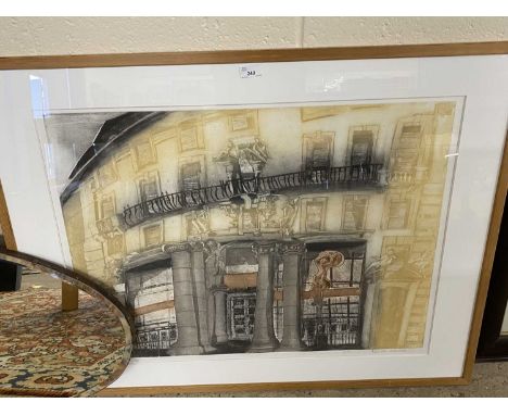 Alison Neville, coloured print Clement House, framed and glazed