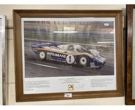 Motor Racing Interest - Coloured print Best of British Derek Bell five times winner of Le Mans 24 hr race also bearing signat