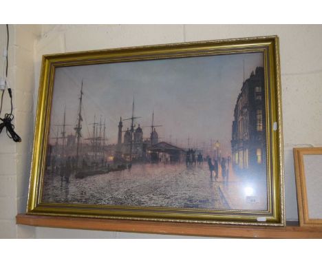 Atkinson Grimshaw, coloured print, Glasgow Docks