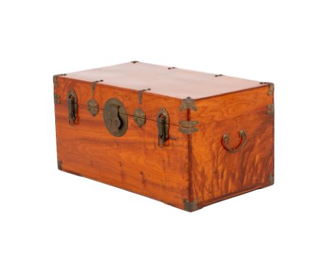 A CAMPHOR WOOD TRUNK
With twin carrying handles, hinged cover and metal mounts
42 x 84 x 46cm
Condition: Minor signs of wear 