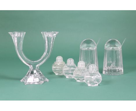 A GROUP OF VILLEROY &amp; BOCH GLASSWARE
Comprising
Salt, pepper and condiment jars, one with original box; and a two-light c