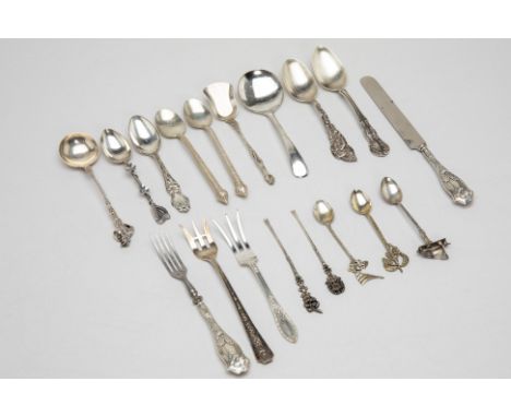 A SMALL QUANTITY OF ASSORTED SILVER CUTLERY
Various dates and makers, mostly 20th Century, assorted marks, 'Sterling', '900' 