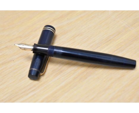 A Parker Victory MKII button fill fountain pen in black with two narrow bands to the cap having a Parker 14k Pen N nib