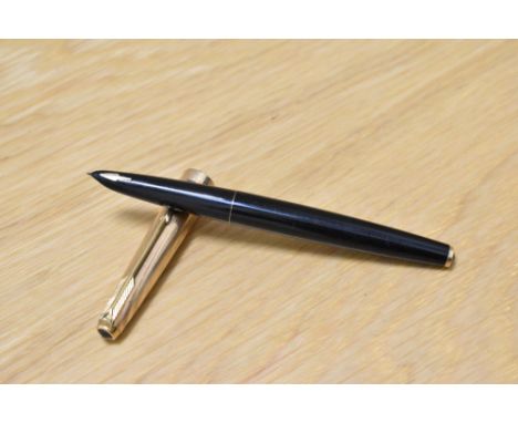 A Parker 61 First Edition capillary fill fountain pen in black with 14k gold fill cap bearing first edition badge. Boxed
