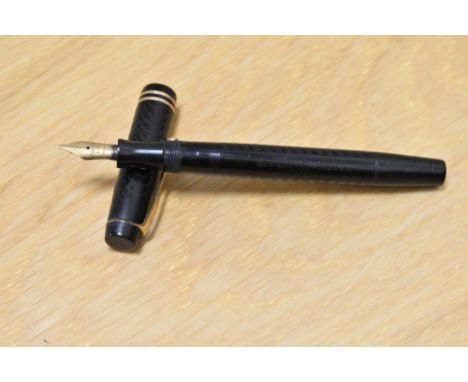 A Parker Ladys button fill fountain pen in black chaised design with two narrow bands to the cap having Parker Canada 2 nib