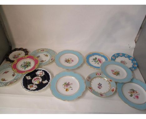 Twelve 19th century English decorative plates to include Derby, Royal Crown Derby, Minton and other factories, each decorated