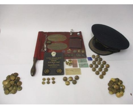 Railway related items to include a J Compton Sons &amp; Webb Ltd, station masters cap with a gilt metal crest and embroidered