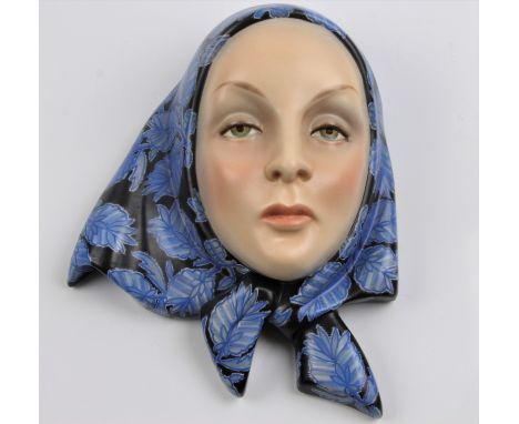 A Lenci by Helen Konig ceramic mask with blue and black headscarf