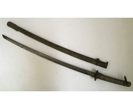 A Second World War Japanese officer’s Katana with scabbard. Approx 97cm (serial no. 94909).