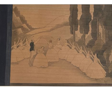OLGA SIEVERS, 'Les Sylphides' Wood etching and staining depicting a scene from The Ballet Blanc 'Les Sylphides' framed and si