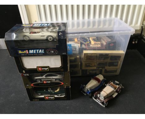 Six Bburago and Revell models together with a box of Days Gone, Matchbox, Lledo diecast cars